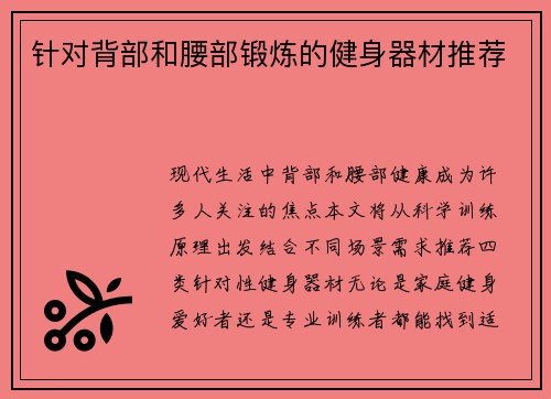 针对背部和腰部锻炼的健身器材推荐