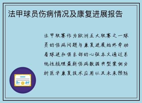 法甲球员伤病情况及康复进展报告